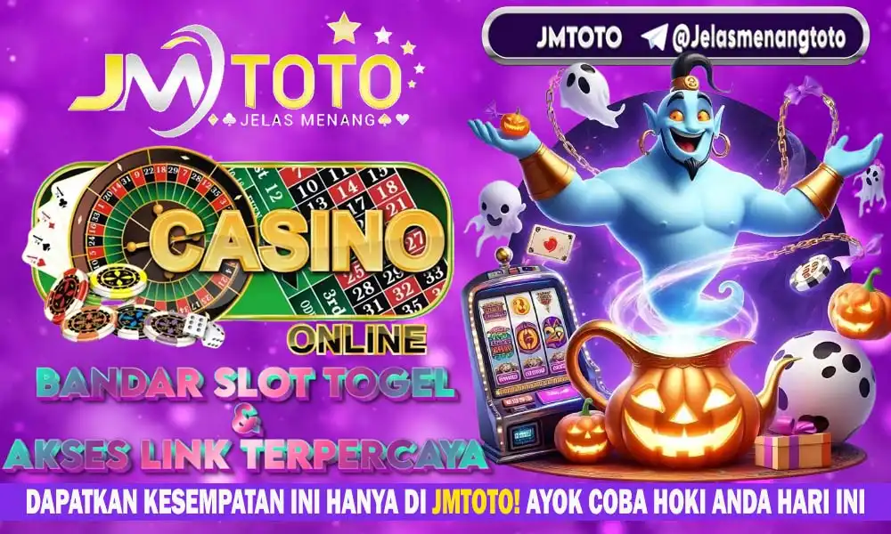 Banner promosi JMTOTO, situs casino online, bandar slot dan togel, dengan akses link terpercaya