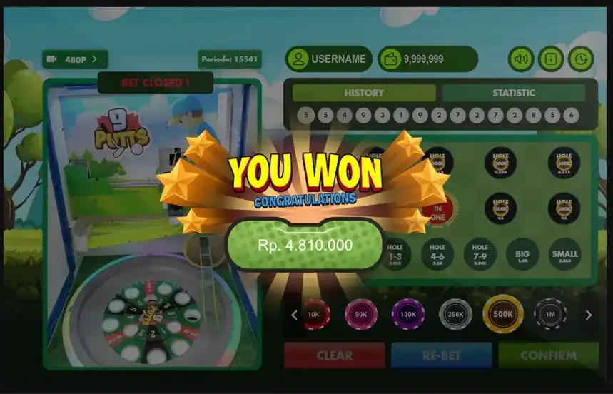 Hasil Tampilan Menang di 9-putts
