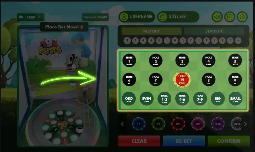 Tentukan Bet Hole di games 9-putts